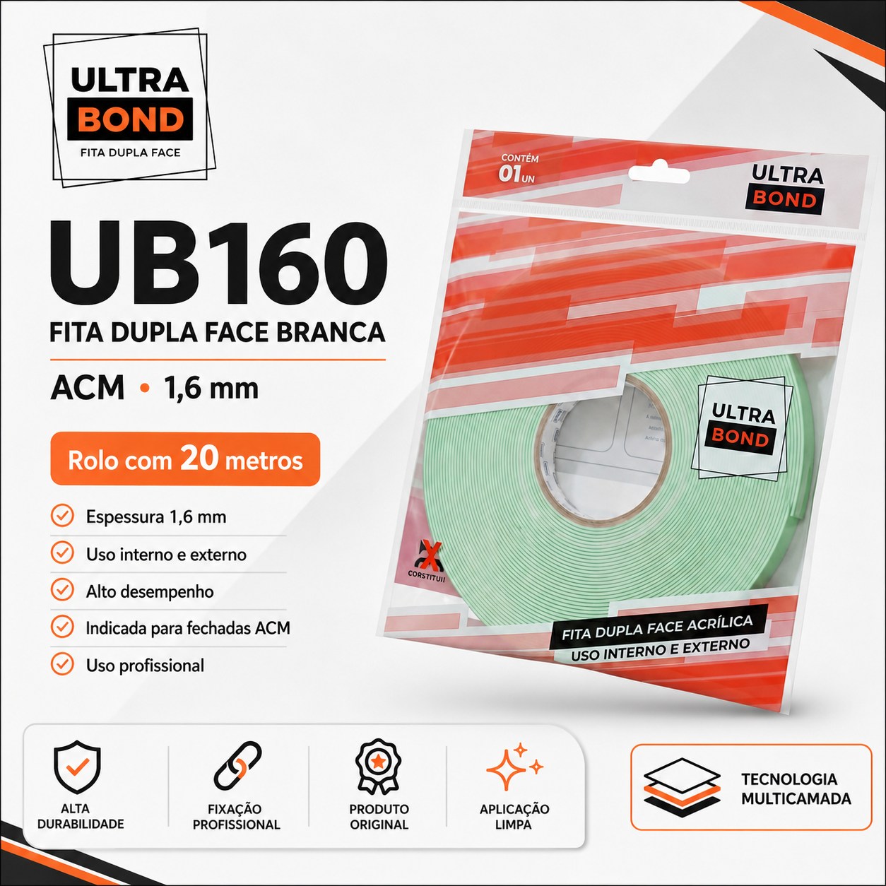 Rolo e caixa oficiais da fita dupla face UltraBond UB160