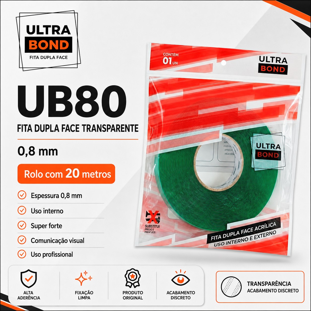 Produto oficial UltraBond UB80 com rolo e caixa